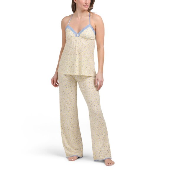 B.UP Yellow Flower 2pc Mila Camisole And Pants Set